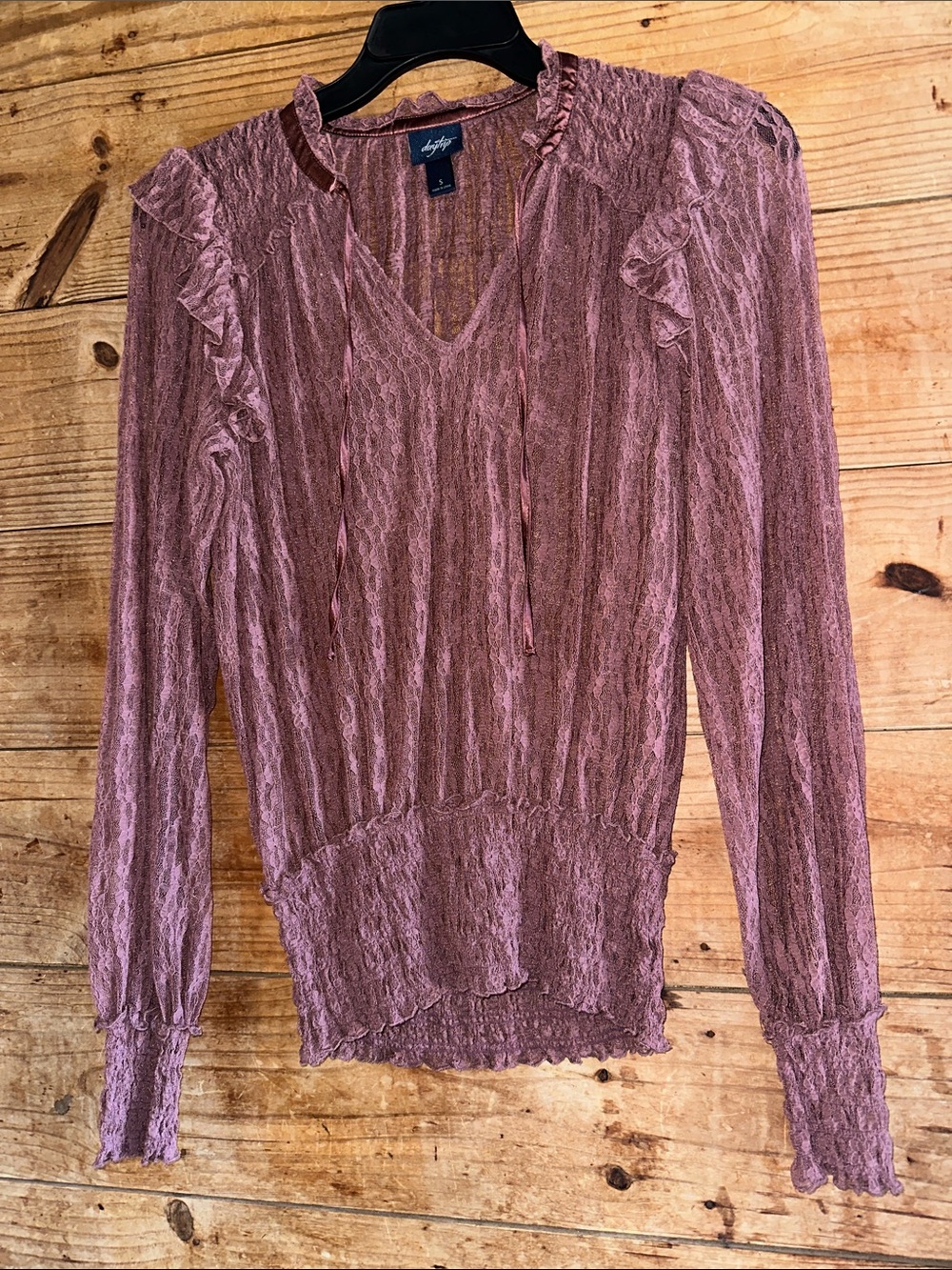 Daytrip Dusty Mauve Ruffle-Trim Long Sleeve Blouse
